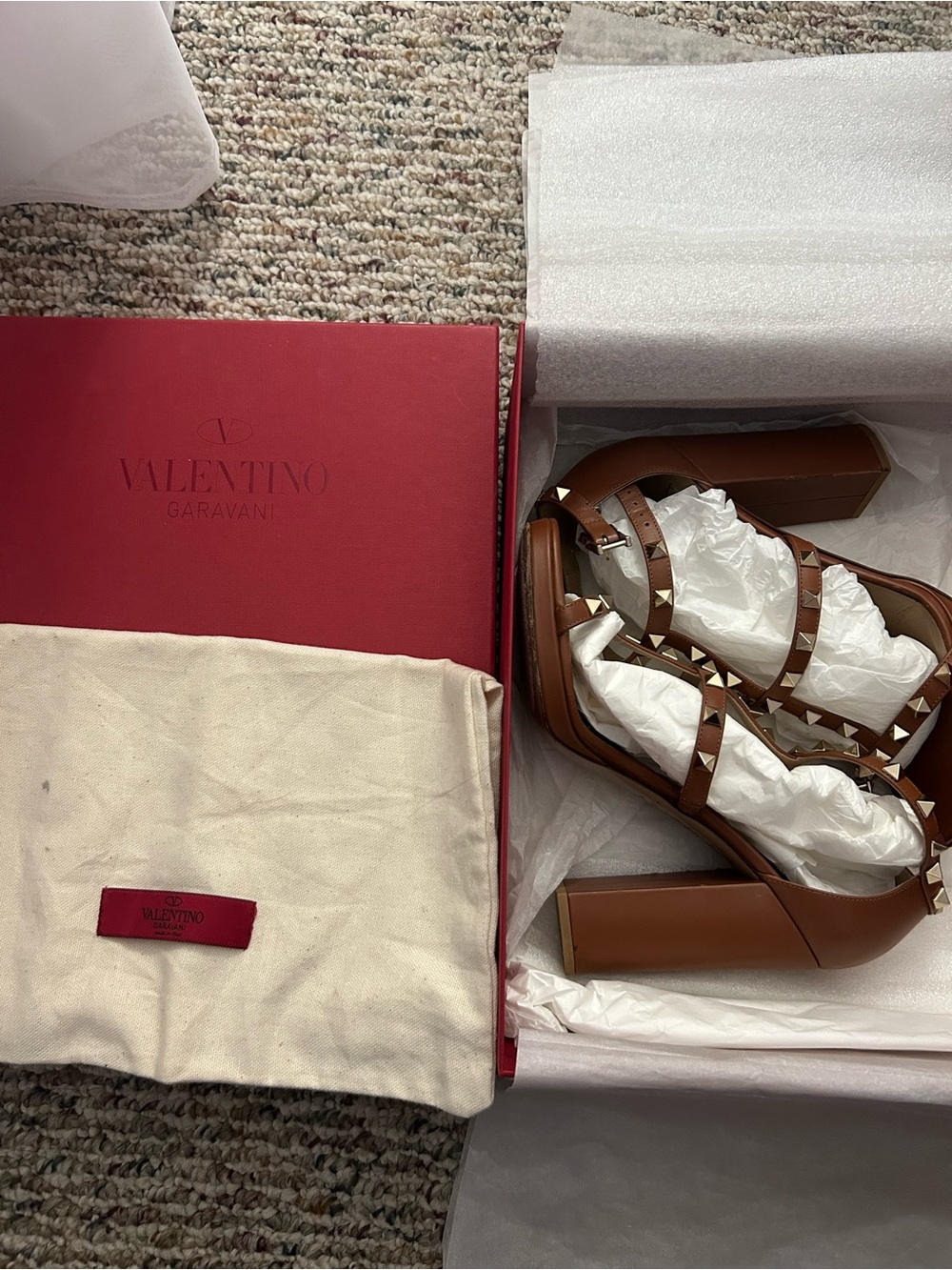 Valentino Brown Leather High Block Heel Sandals - Picture 2 of 12